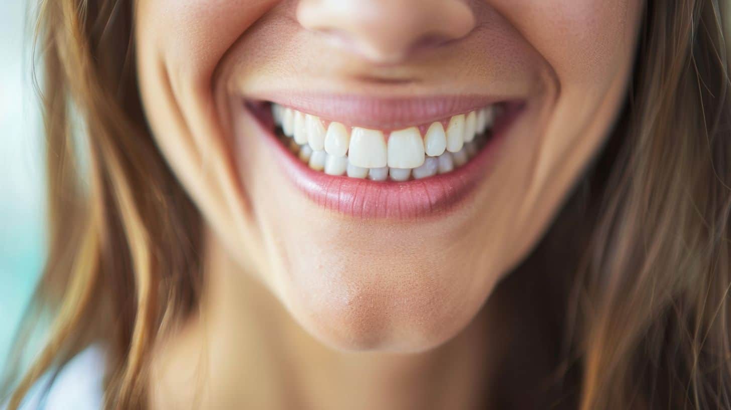 A person wearing same-day dentures with a smile at the dentist's office. Teeth in a day